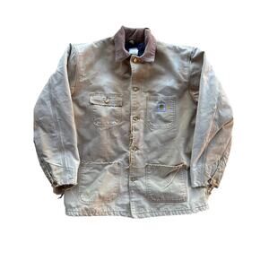 Vintage Carhartt Faded Caramel Blanket Lined Thrashed Riveted L Chore Jacket